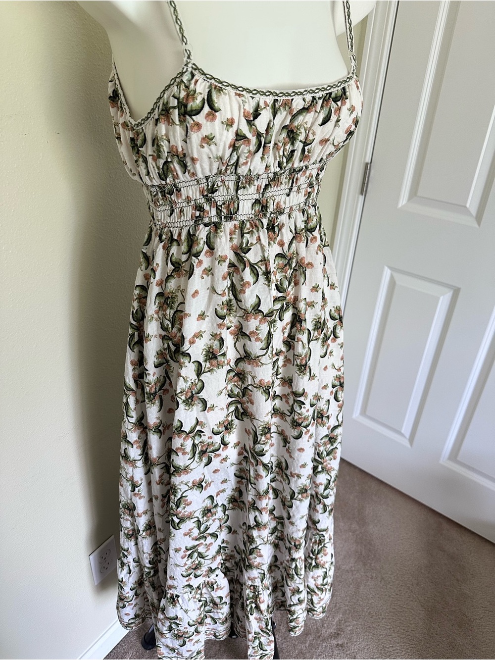 Max Studio White Floral Maxi Dress with Green Leaves